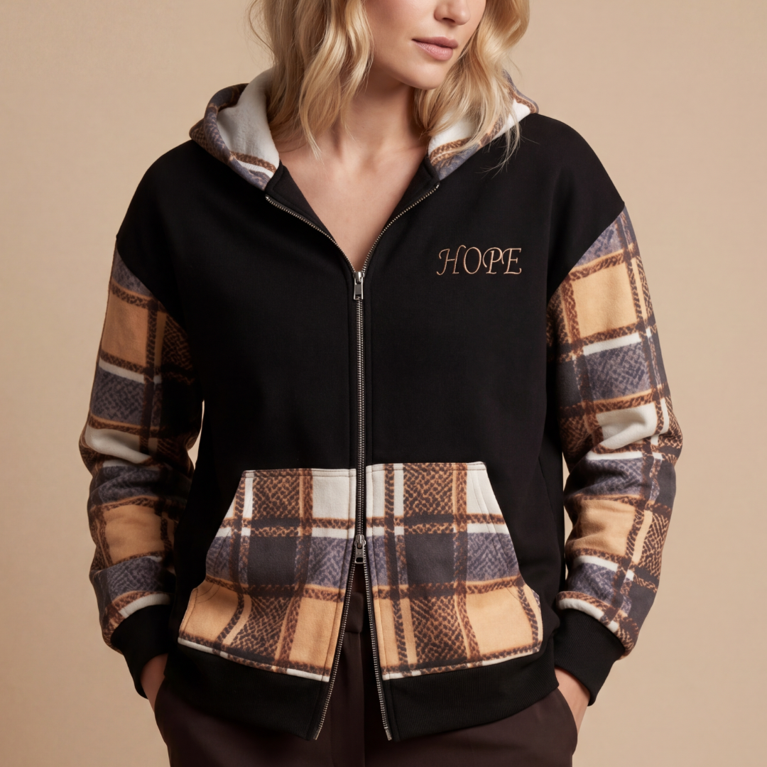 Hope Plaid Zip Up Hoodie