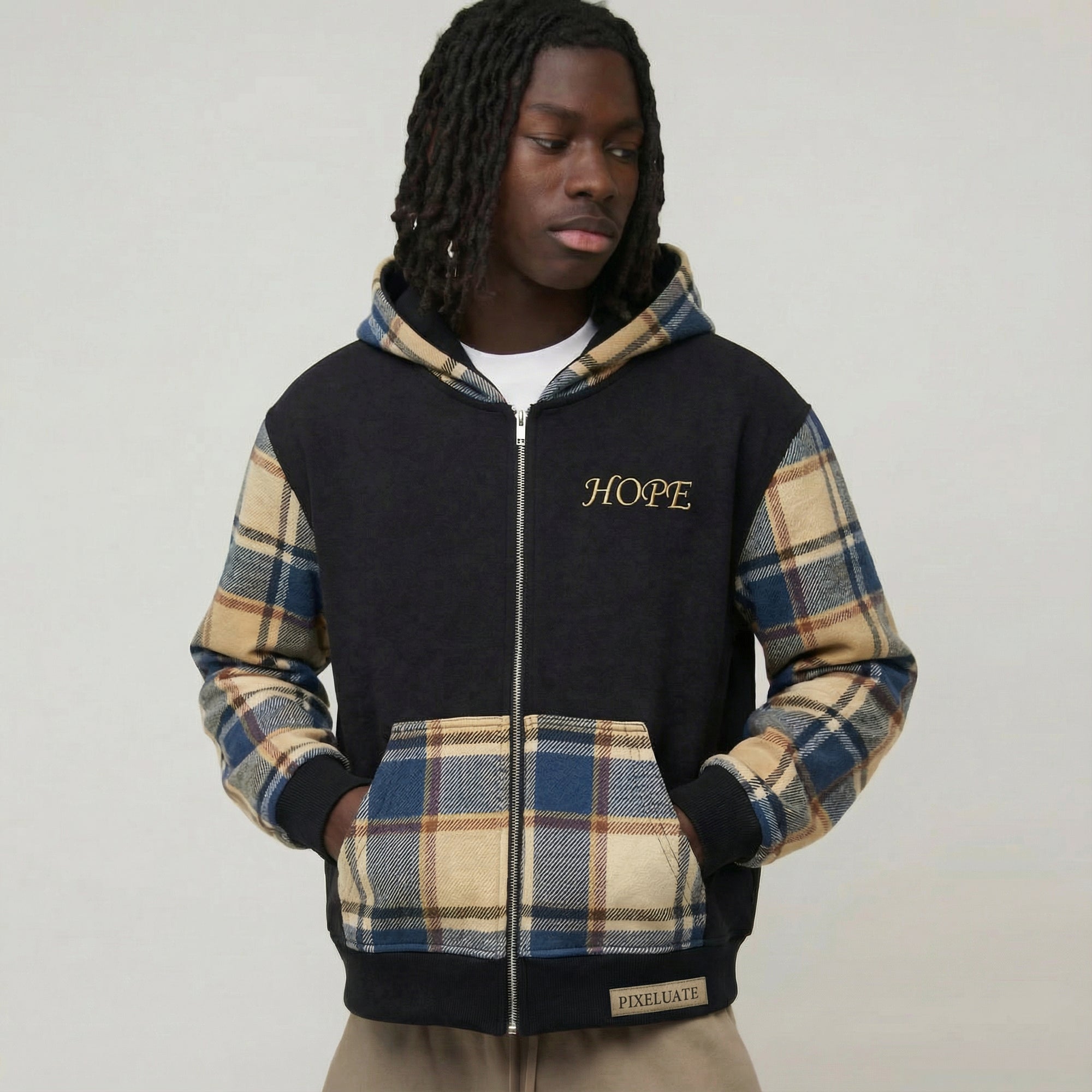 Hope Plaid Zip Up Hoodie