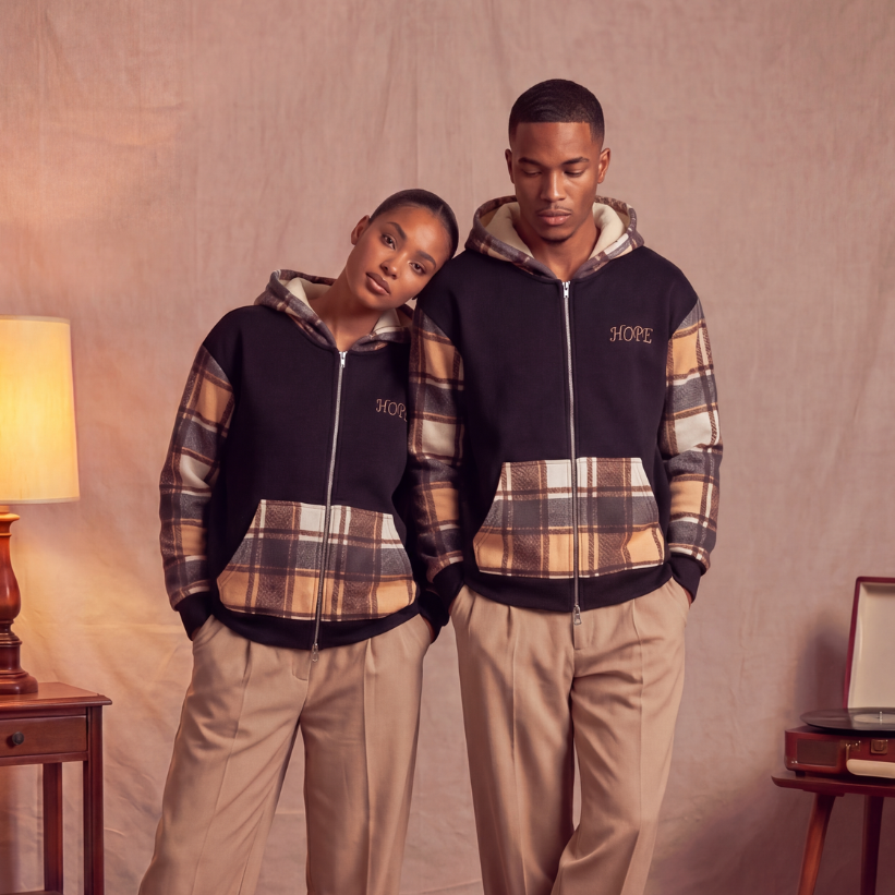 Hope Plaid Zip Up Hoodie